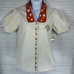 Hot Topic Cream Blouse with Orange Polka Dot Collar